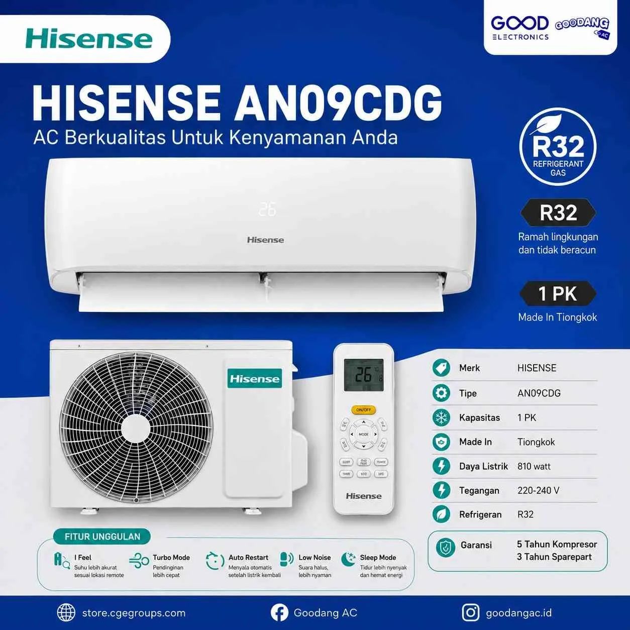 Unit Ac Merk HISENSE AN09CDG 1 Pk