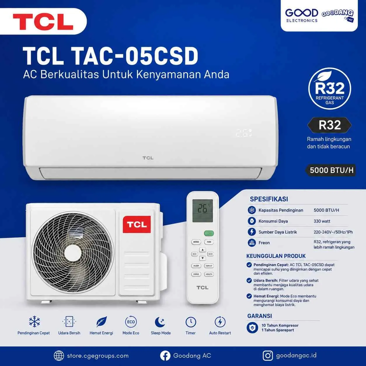 Unit Ac TCL 1/2 Pk Type TAC-05CSD