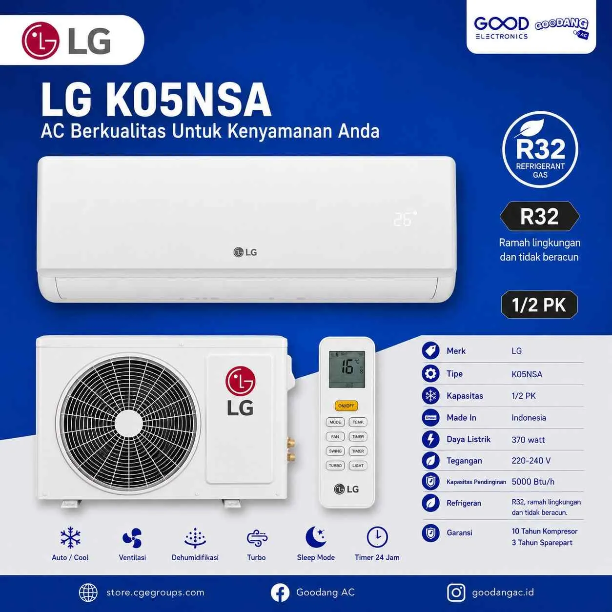 Unit Ac Merk LG K05NSA 1/2 Pk