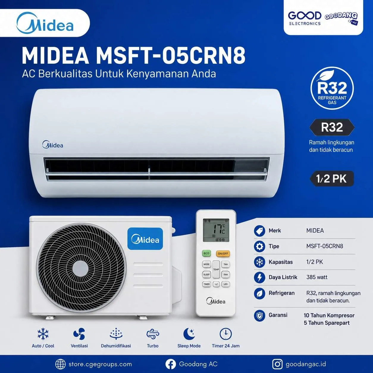 Unit AC Merk MIDEA MSFT-05CRN8 1/2 Pk