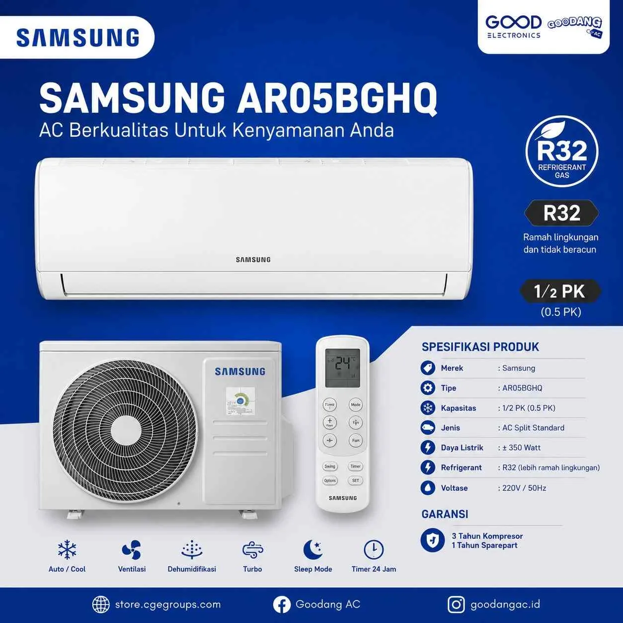 Unit Ac Merk SAMSUNG AR05BGHQ 1/2Pk